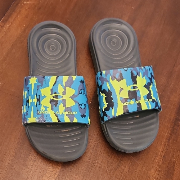 Under Armour Other - Under Armour Blue and Yellow Slide Sandals